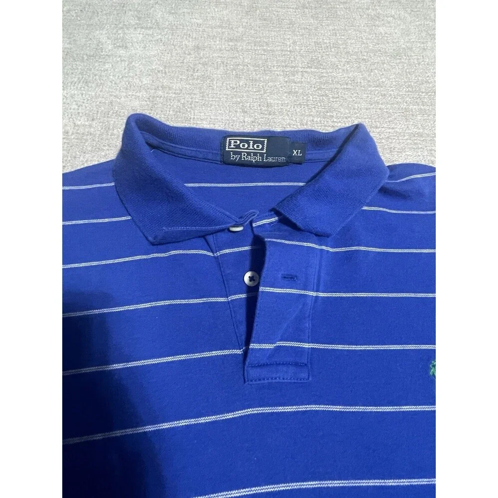Polo By Ralph Lauren Polo Shirt Men’s Blue Striped Collared Short Sleeve